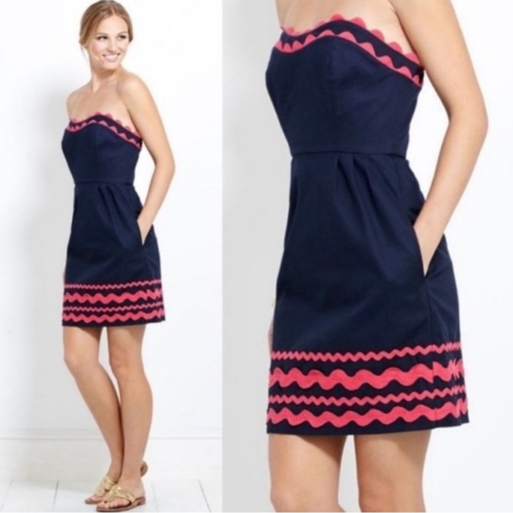 Vineyard Vines Navy and Pink Strapless Mini Dress